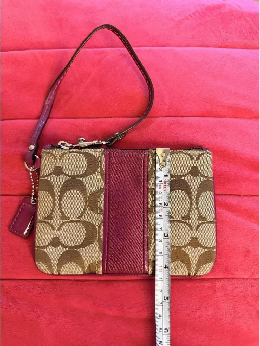 Vintage Coach Wristlet with Maroon Stripe